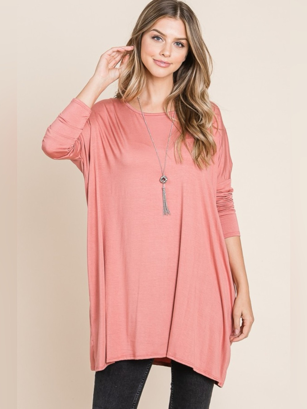 BOMBOM Round Neck Long Sleeve Oversized Top